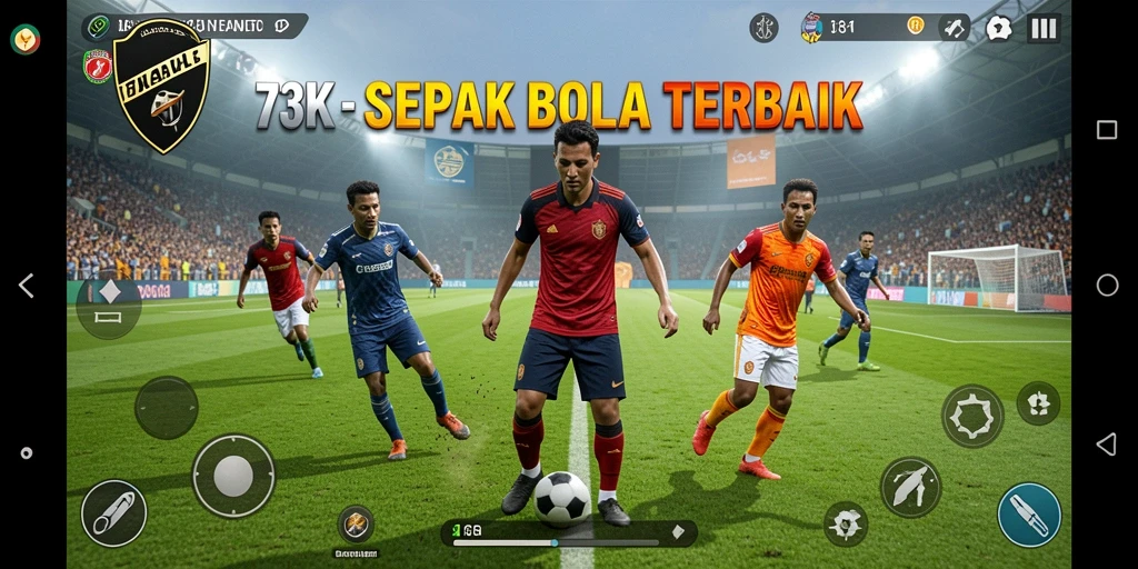 Tampilan action-packed dari game 73K yang menampilkan permainan sepak bola.