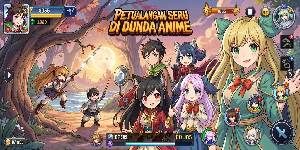 Screenshot dari gameplay <strong>8055</strong> yang menampilkan aksi karakter dalam dunia Anime.