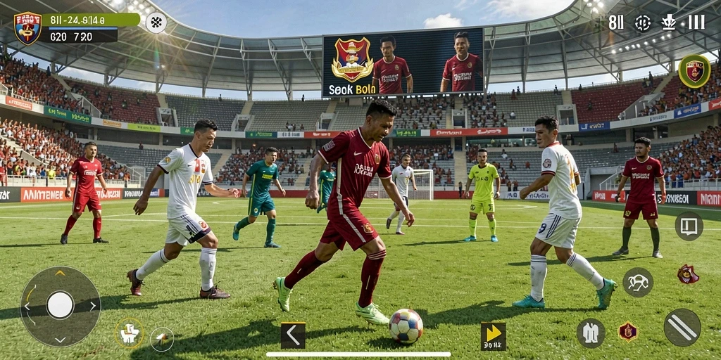 Tampilan gameplay 8II yang mendebarkan di lapangan sepak bola.