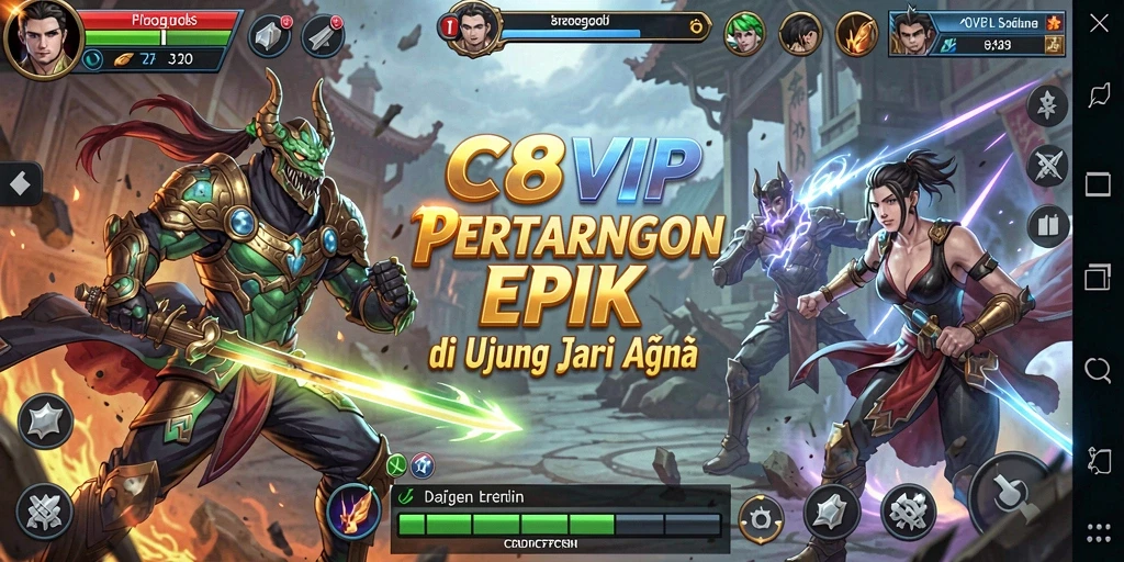 Tampilan pertarungan mendebarkan di C8VIP dengan karakter yang beraksi.