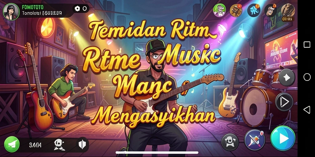 Screenshot FOMOTOTO menampilkan antarmuka permainan musik yang menarik.