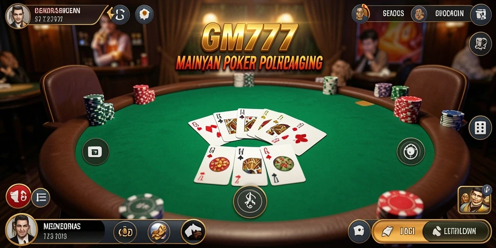 Tampilan layar gameplay poker di GM777 dengan pemain aktif.