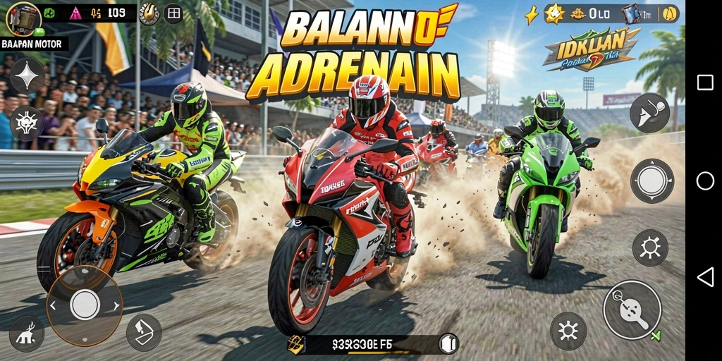 Gameplay balapan motor yang mendebarkan dan grafis menawan.