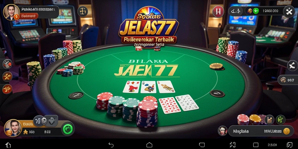Tampilan seru gameplay Poker di JELAS777 dengan suasana kasino.