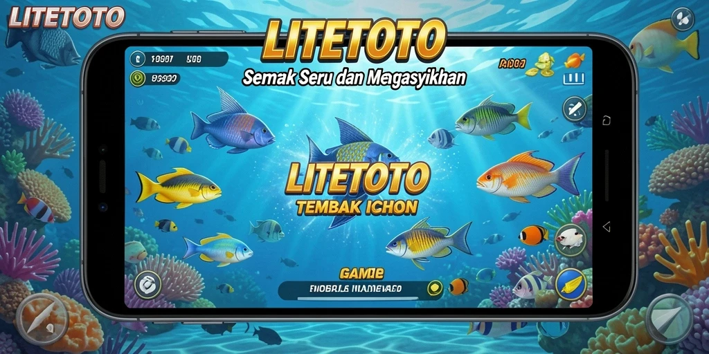 Gameplay seru LITETOTO saat menembak ikan berwarna-warni.
