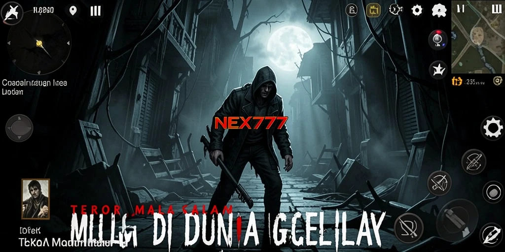 Screenshot gameplay NEX777 menampilkan momen ketegangan saat menghadapi makhluk horor.