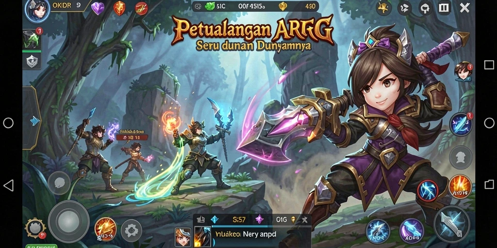 Gameplay seru pahlawan bertarung dalam dunia ARPG yang dinamis.