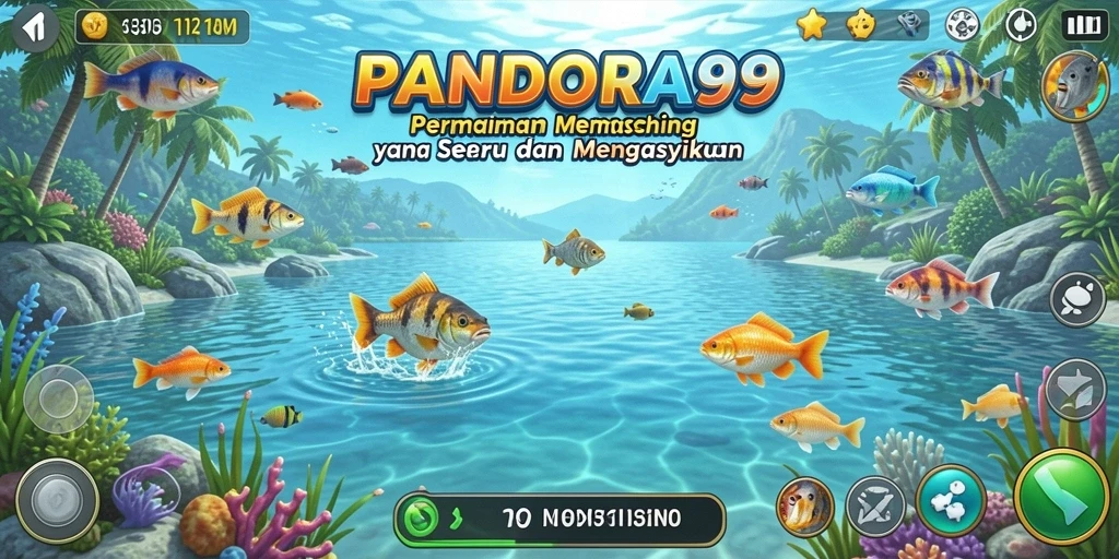 Tampilan gameplay PANDORA99 dengan angler dan ikan yang beragam.