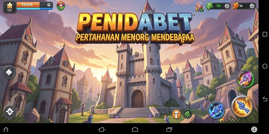 Tampilan gameplay PENIDABET yang mempesona dengan menara dan musuh.