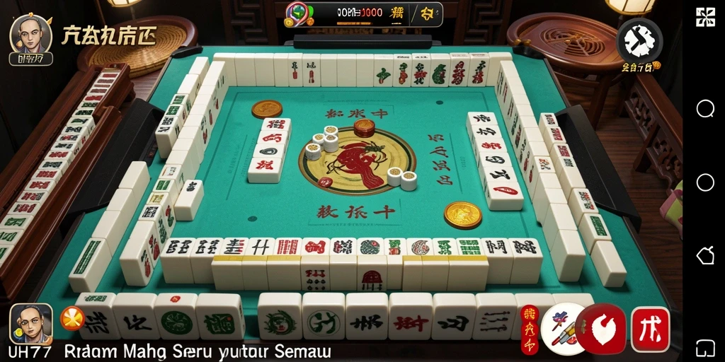 Screenshot UH77 menampilkan aksi gameplay Mahjong yang mendebarkan.