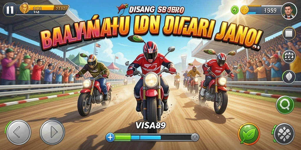 Screenshot menunjukkan aksi balap seru dan intens dari game VISA89.