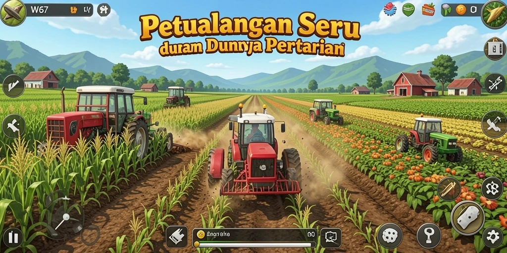 Tampilan gameplay W67 yang menarik saat mengelola ladang dan hewan.